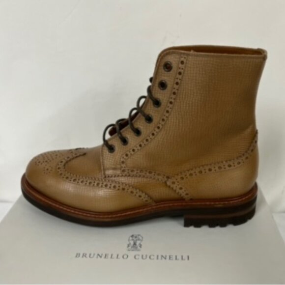 NIB Brunello Cucinelli Tan Textured Leather Wingtip Boots 42EU/9US $1595.00 main image 11